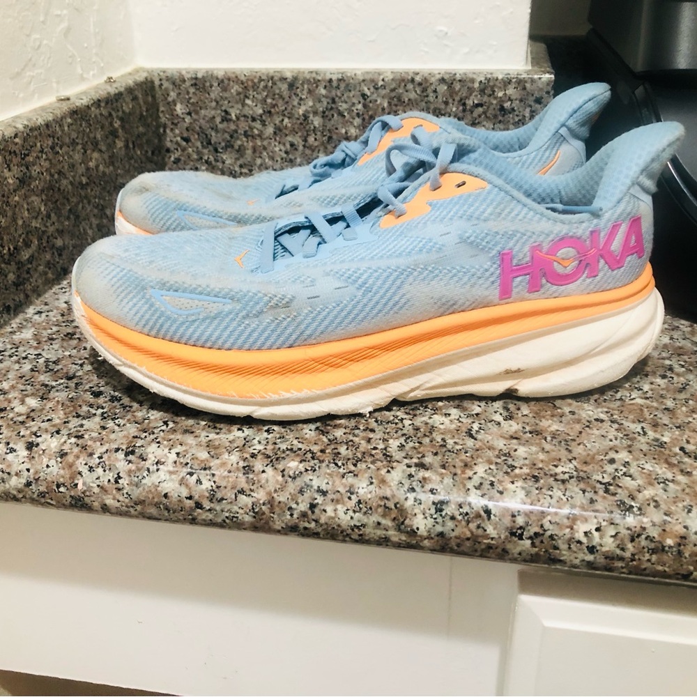 Hoka Sky Blue with Peach & Pink Accent Running Shoes